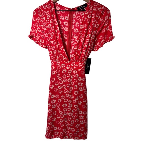 LULUS GARDEN EXPLORER RED WHITE FLORAL PRINT MINI DRESS SIZE XS BRAND NEW - Picture 2 of 7